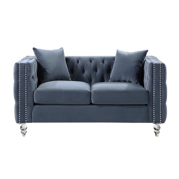 Lazzara Milo 63.5 in. W Dark Blue Velvet Loveseat