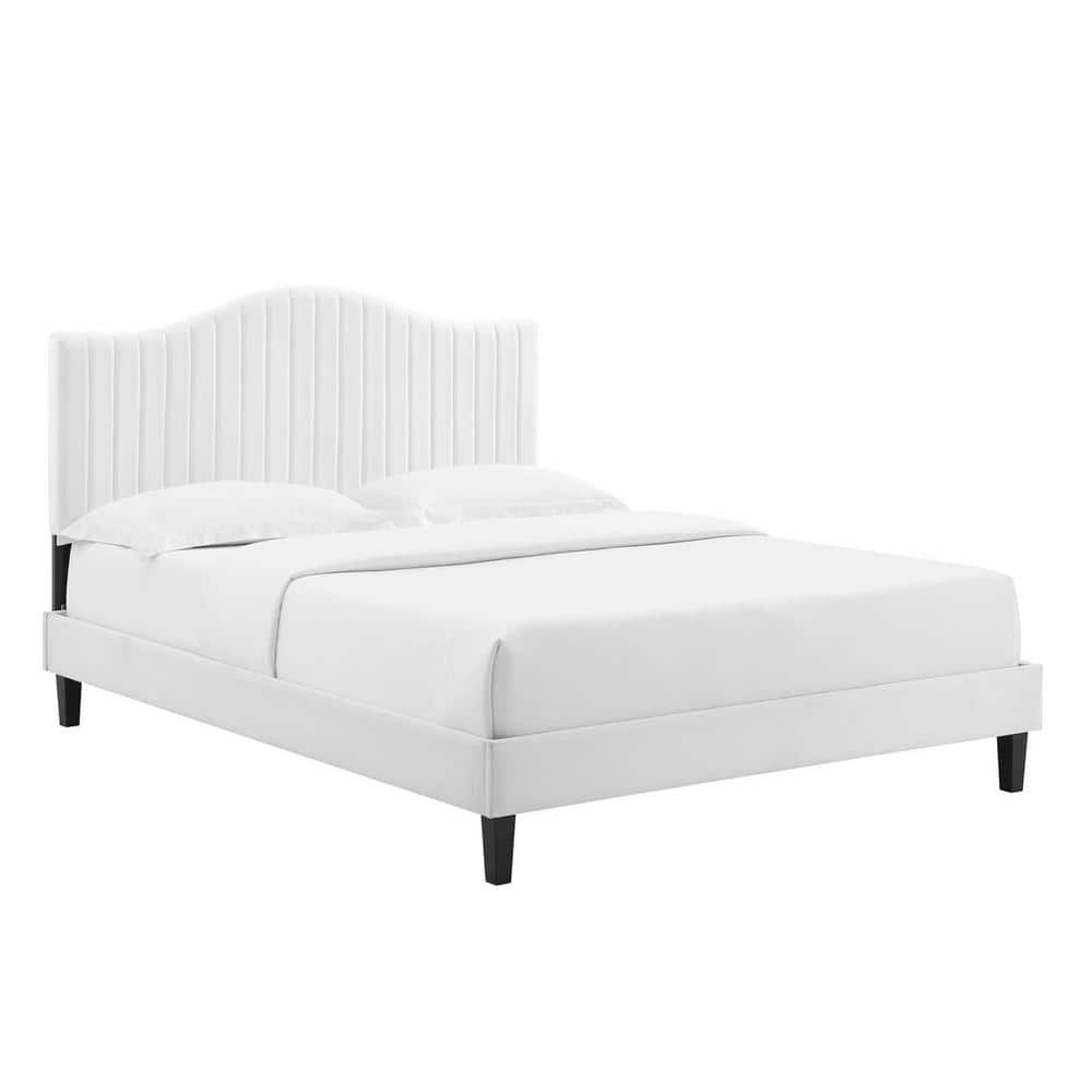 MODWAY Juniper White Channel Tufted Performance Velvet Queen Platform ...