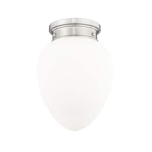 Gideon 10 in. Brushed Nickel Flush Mount with Etched Opal Glass Shade with No Bulb Included