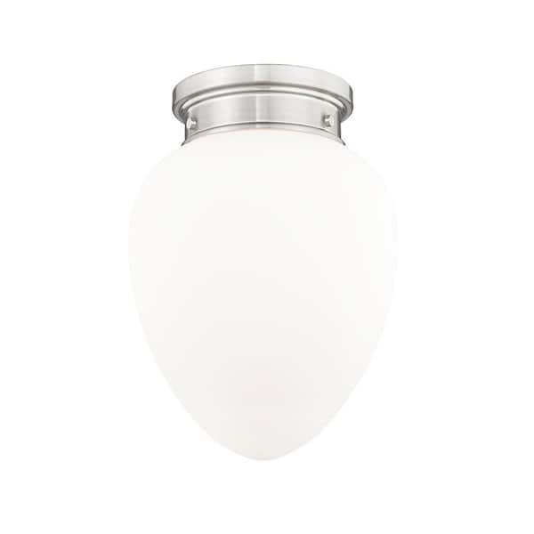 Unbranded Gideon 10 in. Brushed Nickel Flush Mount with Etched Opal Glass Shade with No Bulb Included