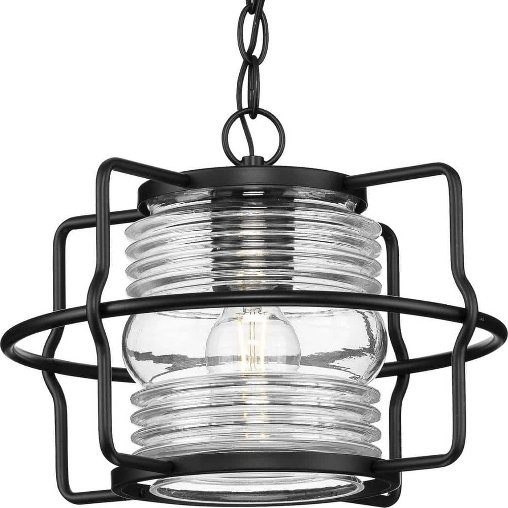 Keegan 13" Matte Black Glass Outdoor Hanging Lantern