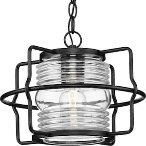 Keegan 9.62 in 1-Light Matte Black Clear Glass Coastal Outdoor Hanging Lantern