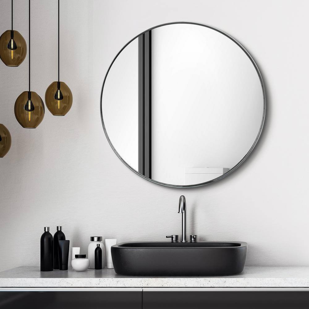30" Round Silver Stainless Steel Bathroom Wall Mirror