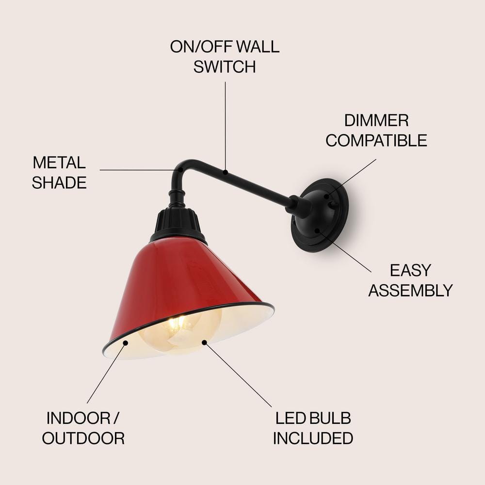 Red and Black Iron Industrial Gooseneck Outdoor Sconce