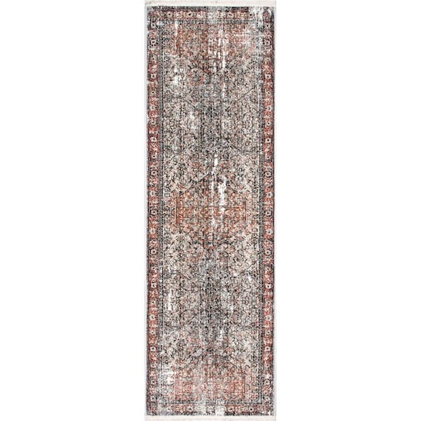 Charvi Distressed Medallion Fringe Multi 2 ft. x 6 ft. Indoor/Outdoor Runner Rug