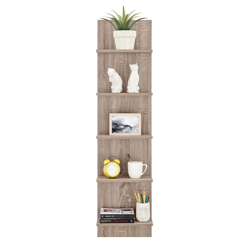 Weathered Oak Modern 51'' Floating Wall Shelf with 5 Tiers