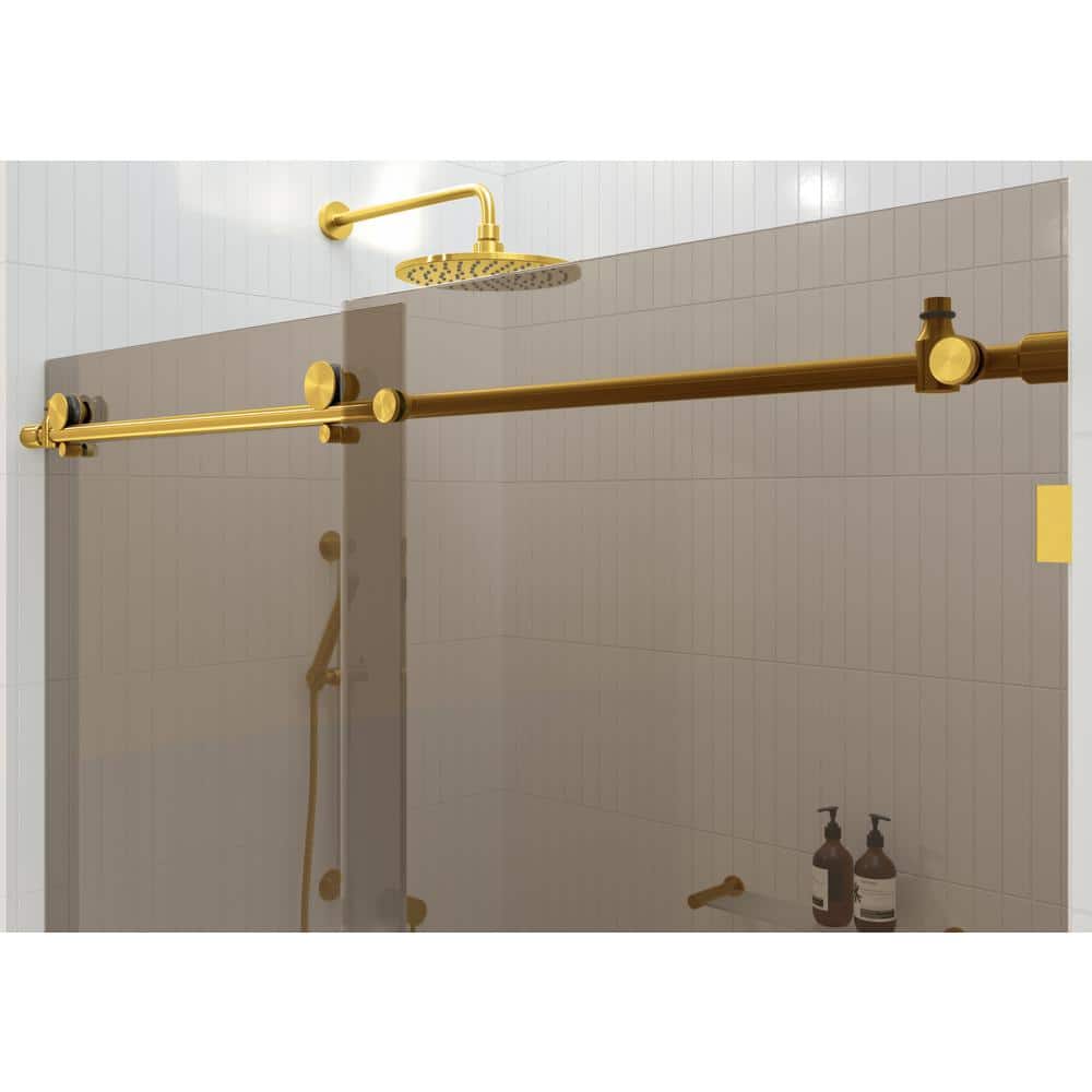 Equinox 60'' Satin Brass Frameless Tinted Sliding Shower Door
