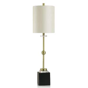 37 in. Black Candlestick Task and Reading Table Lamp for Living Room with Yellow Cotton Shade