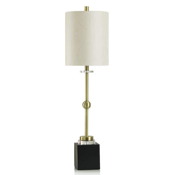 StyleCraft 37 in. Black Candlestick Task and Reading Table Lamp for Living Room with Yellow Cotton Shade