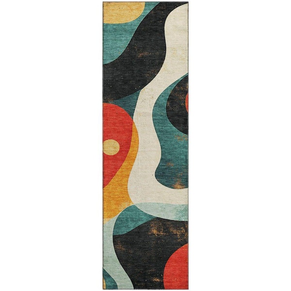 Mayfield Premium Machine Washable Abstract AMF2185 Red 2 ft. x 7 ft. Runner Rug