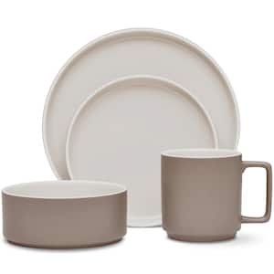 Colotrio Clay 4-Piece (Tan) Porcelain Stax Place Setting, Service for 1