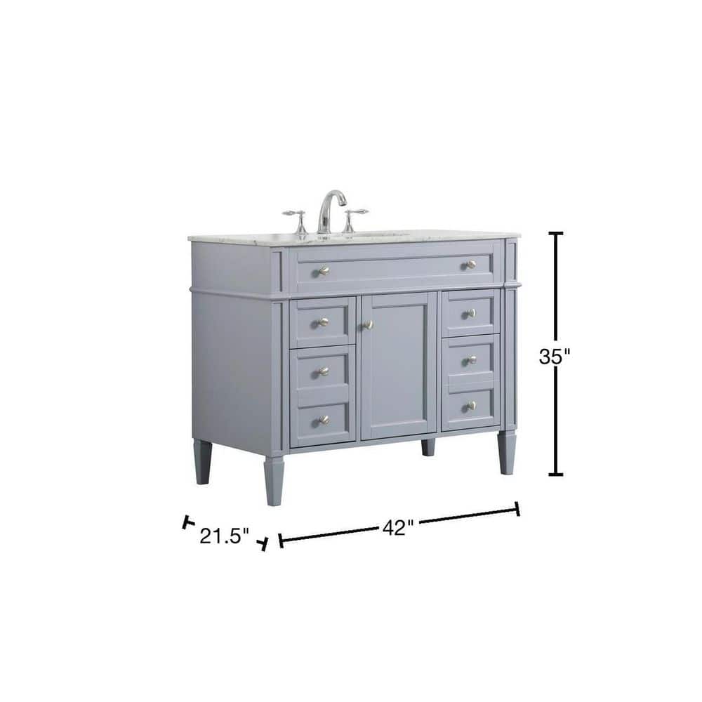 Gray Solid Wood and Marble Single Bathroom Vanity with Porcelain Sink