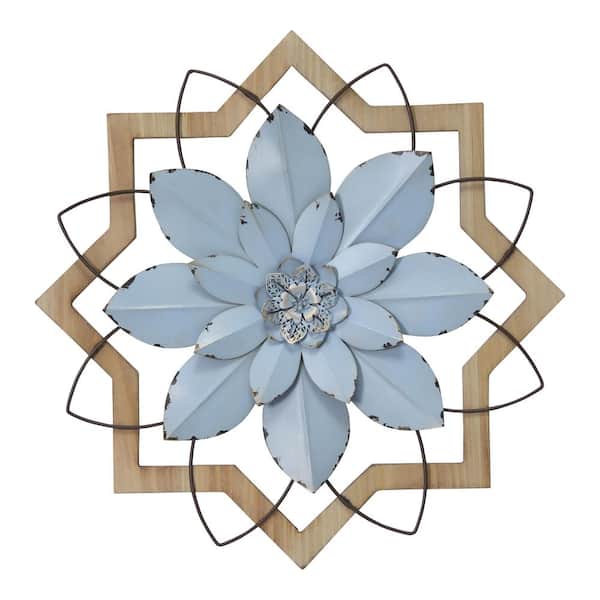 Stratton Home Decor Metal Blue Flower and Wood Frame