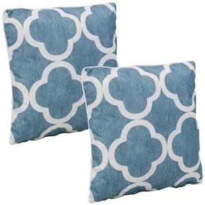 16 in. Blue and White Quatrefoil Outdoor Throw Pillows (Set of 2)