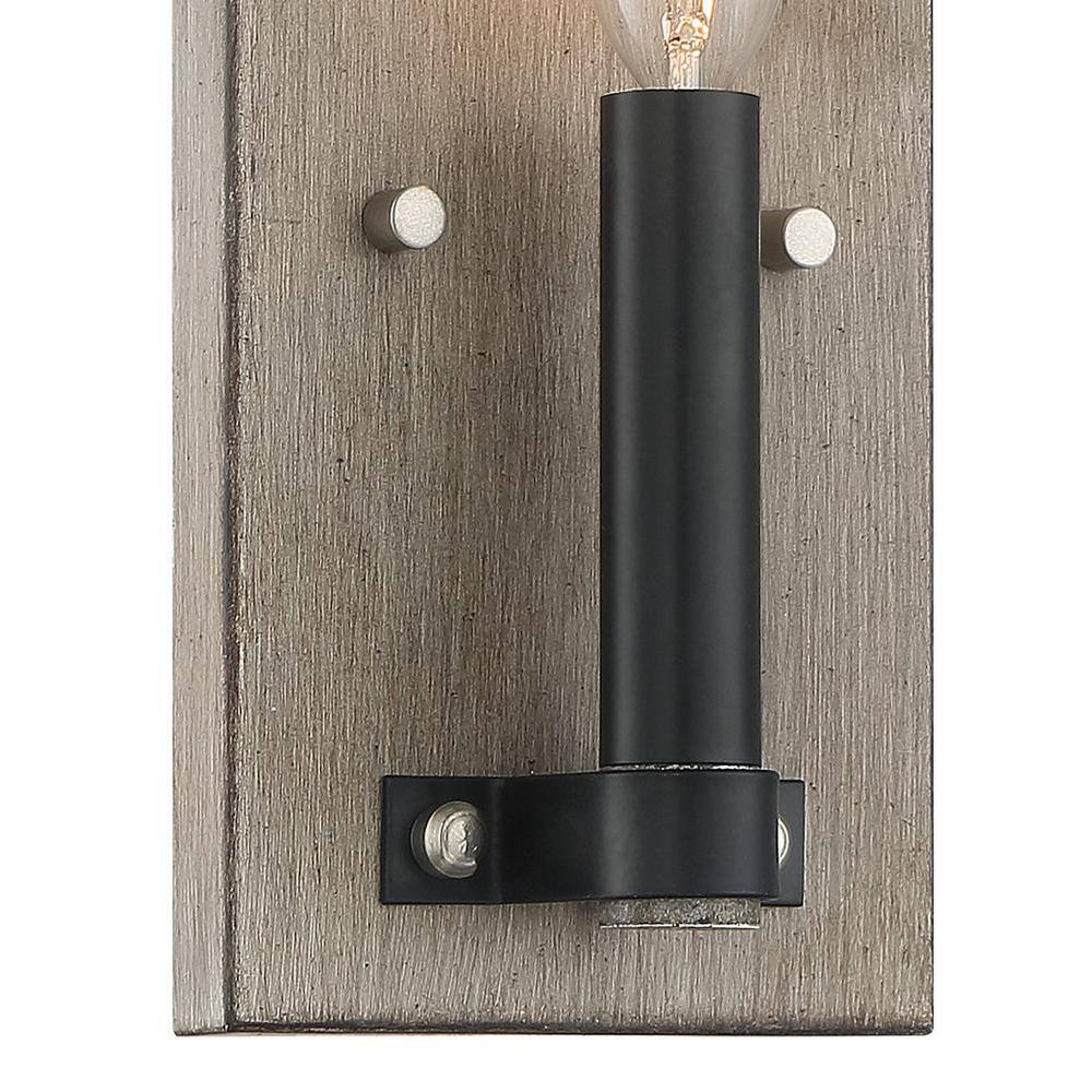 Rustic Aged Silverwood & Coal Dimmable Wall Sconce