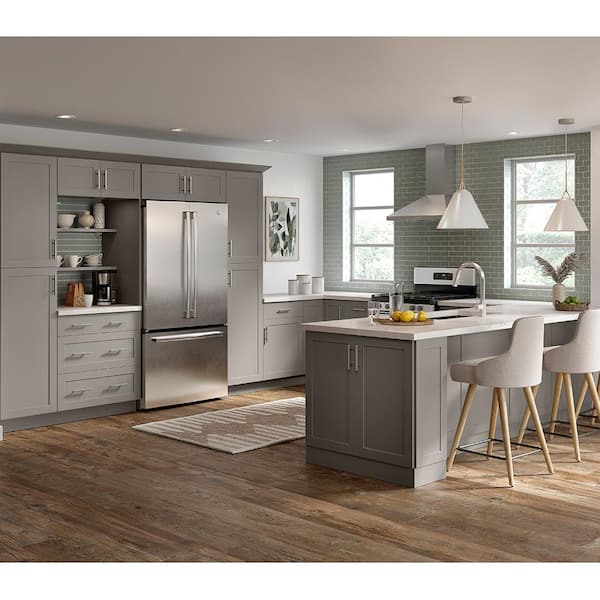 Cambridge Gray Shaker Assembled Corner Cabinet (27 in. W x 12.5 in. D x 42 in. H)