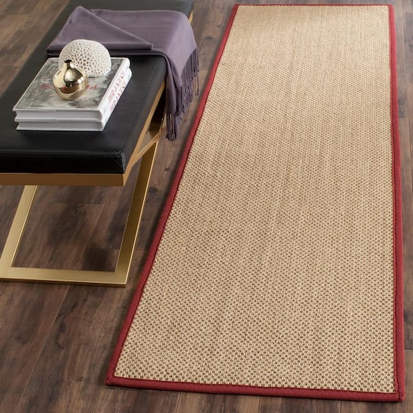 Natural Fiber Maize/Burgundy 3 ft. x 12 ft. Woven Border Runner Rug