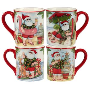 Santa's Wish 18 oz. Assorted Colors Earthenware Mug (Set of 4)