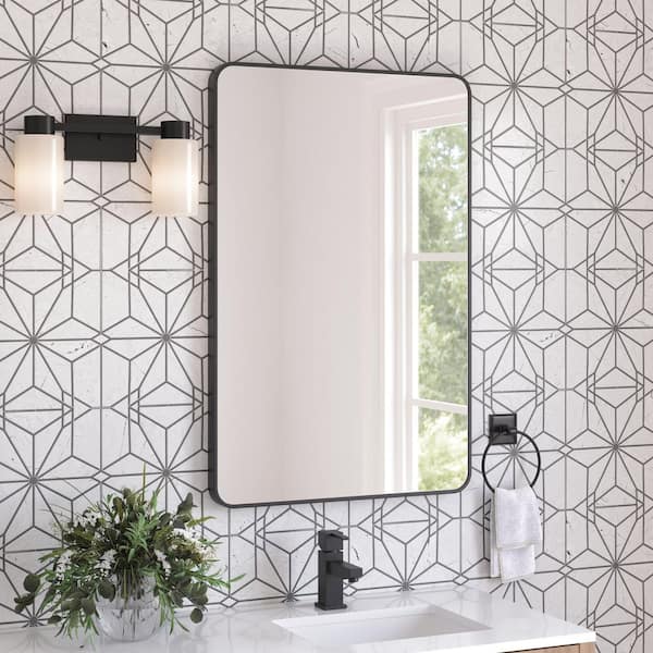  Reece 26 in. W x 40 in. H Rectangle Framed Anodized Aluminum Wall Mount Floating Bathroom Mirror in Matte Black