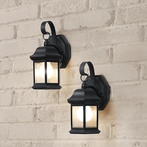 10.5 in. 1-Light Black Outdoor Wall Light Fixture with Seeded Glass (2-Pack)