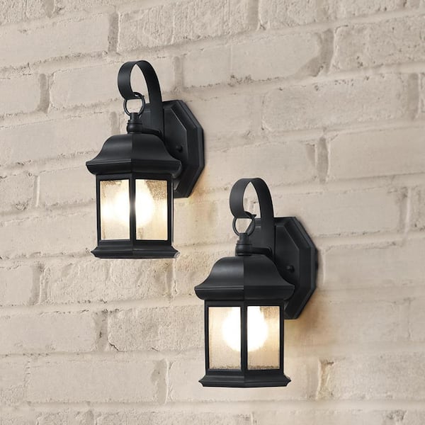 10.5 in. 1-Light Black Outdoor Wall Light Fixture with Seeded Glass (2-Pack)