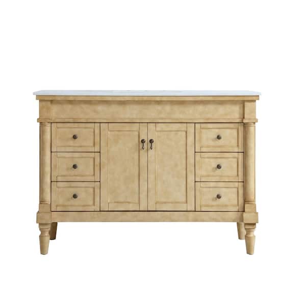 Unbranded Simply Living 48 in. W x 21.5 in. D x 35 in. H Bath Vanity in Antique Beige with White And Brown Vein Marble Top