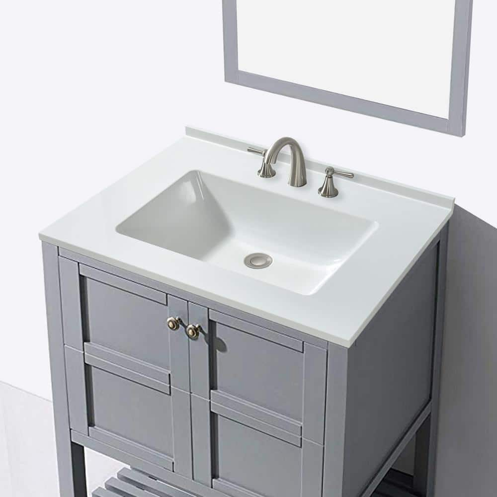 Reviews For Woodbridge Oakham 25 In W X 19 In D Single Basin Solid Surface Vanity Top In Gloss White With Integrated White Basin Hvt4210 The Home Depot