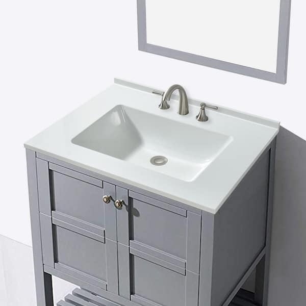 Woodbridge Oakham 25 In W X 19 D Single Basin Solid Surface Vanity Top Gloss White With Integrated Hvt4210 The Home Depot - 25 Inch Bathroom Vanity Top