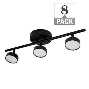 20 in. Matte Black 3 Head Track Light Adjustable Heads Integrated LED Flush Mount Warm White to Daylight (8-Pack)