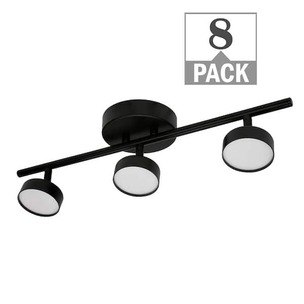 ETI LIGHTING 20 in. Matte Black 3-Light Track Light Adjustable Lamp Heads LED Flush Mount 1650LM 2700K-5000K Kitchen Light (8-Pack)