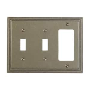 Tiered 3 Gang 2-Toggle and 1-Rocker Metal Wall Plate - Rustic Brass