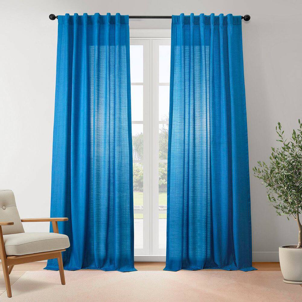 Blue Rustic Linen Weave 50 in. W x 108 in. L Rod Pocket Light Filtering Curtain Pair (Set of 2) price history on PriceWatchPro