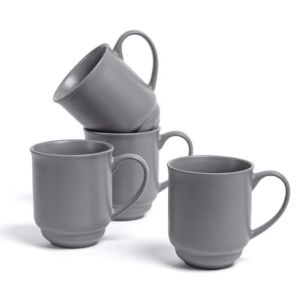 Rimmed 16 oz. Semi-Matte Charcoal Gray Hand-Finished Stoneware Mugs, (Set of 4)