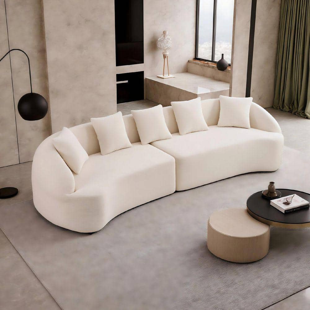 110 in. Chenille Curved Boneless Full Compression Sectional Sofa in. White