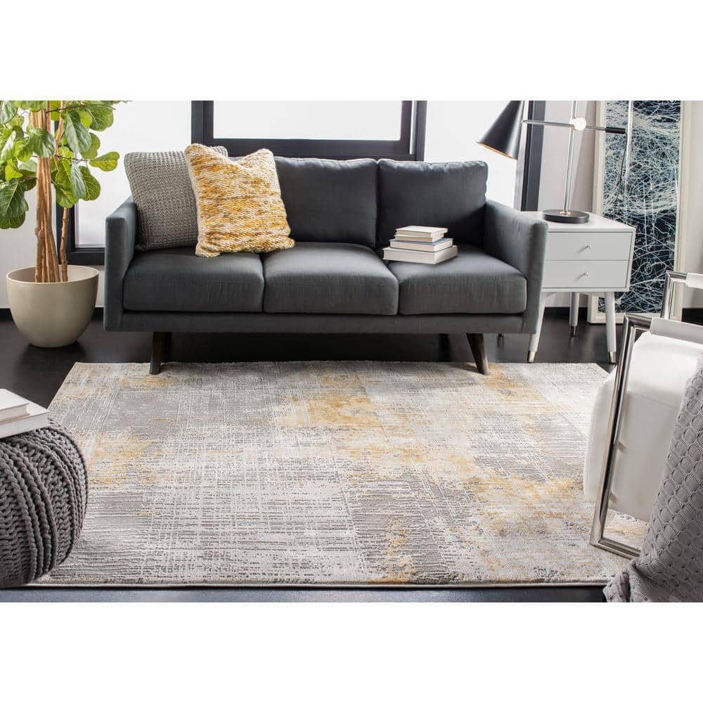 Elysian Grey-Beige 59" Square Synthetic Stain-Resistant Area Rug