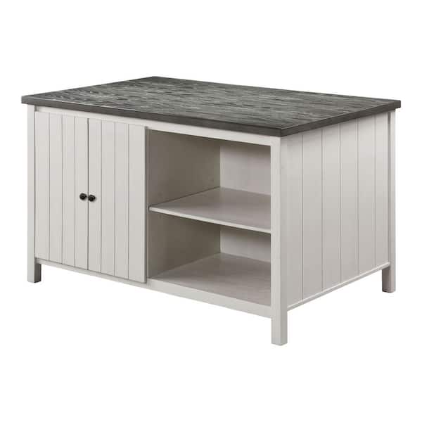 Furniture of America Lindred 60 in. Rectangle Off-White and Dark Gray Wood Top Storage Counter Height Table Seats Up To 6