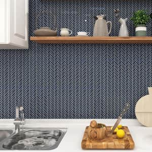 Motif Herringbone Blue 11.14 in. x 11.14 in. Crackled Glossy Porcelain Mosaic Floor and Wall Tile (0.86 sq. ft./each)