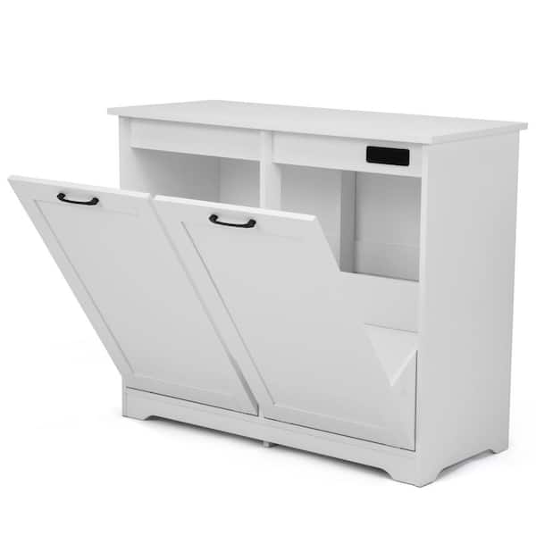 Unbranded - 37.4 in. W x 15.8 in. D x 30.7 in. H Assembled Tilt Out Trash Cabinet in White Kitchen Trash Can w/Deodorizer Device
