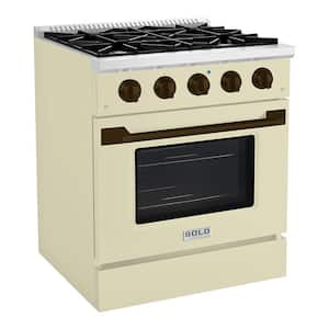 BOLD 30 in. 4-Burner 4.2 CU Freestanding Dual Fuel Range with NG Gas Stove-Electric Oven, in Antique White Bronze Trim