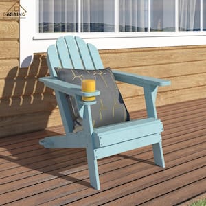 Traditional Curveback Turquoise Plastic Patio Adirondack Chair with Cup Holder and umbrella hole Outdoor
