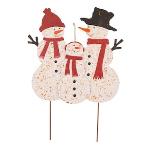 29.92 in. H Rusty Metal Snowman Family Yard Stake or Standing Decor or Wall Decor