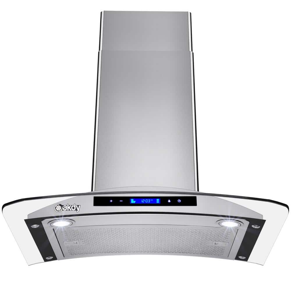 AKDY 30 in. 343 CFM Convertible Kitchen Wall Mount Range Hood in Stainless Steel with Tempered Glass and Touch Controls, Brushed Stainless Steel