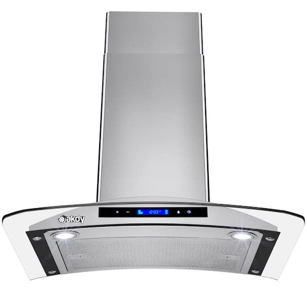 AKDY 30 in. 343 CFM Convertible Kitchen Wall Mount Range Hood in Stainless Steel with Tempered Glass and Touch Controls