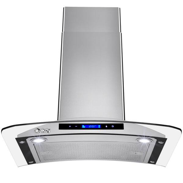 AKDY 36 in. 343 CFM Convertible Kitchen Wall Mount Range Hood in Stainless Steel with Tempered Glass and Touch Controls