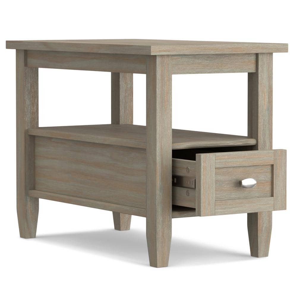 Distressed Gray Solid Wood End Table with Storage