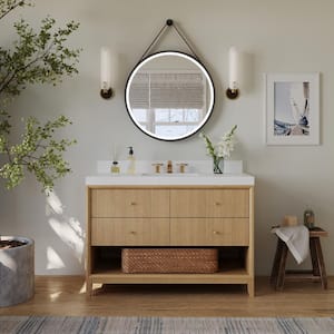 Momo 48 in. W Single Sink Bath Vanity in Oak with White Quartz Top