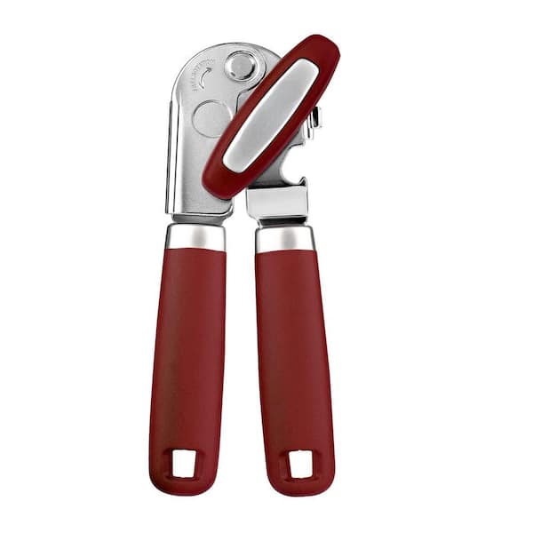 Manual Can Opener with Magnetic Lid Lifter, Smooth Cutting Blade, and Comfort Grip in Red
