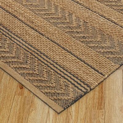 Earth Tan / Gray 5 ft. x 7 ft. 9 in. Herringbone Geometric Natural Fiber Area Rug