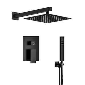 Double Handle 2-Spray Shower Faucet 2.5 GPM 10 in. Square Shower Head with High Pressure in Matte Black (Valve Included)