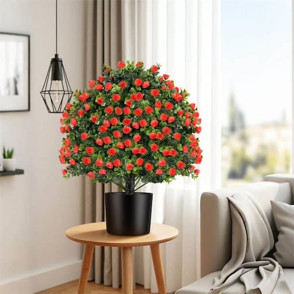2 Pack 1.8 ft. Artificial Rose Topiary Ball Tree Faux Shrub Bushes with Flowers